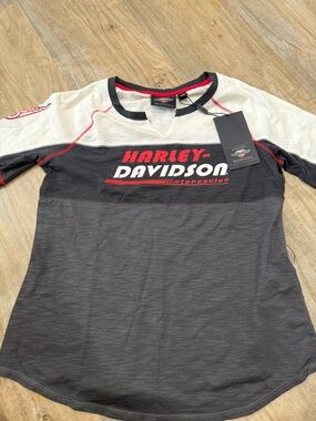 Harley-Davidson Black, White & Red Logo Raglan Tee